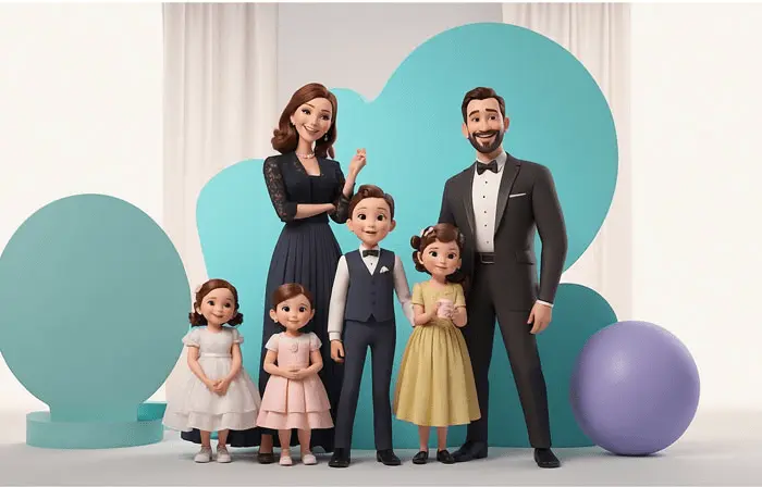 Beautiful 3D Character Design Illustration of Parents with Kids image